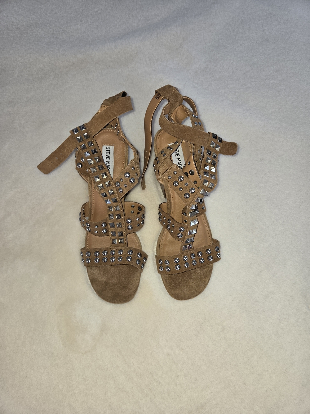 Steve Madden Tan Suede Studded Strappy Sandals
